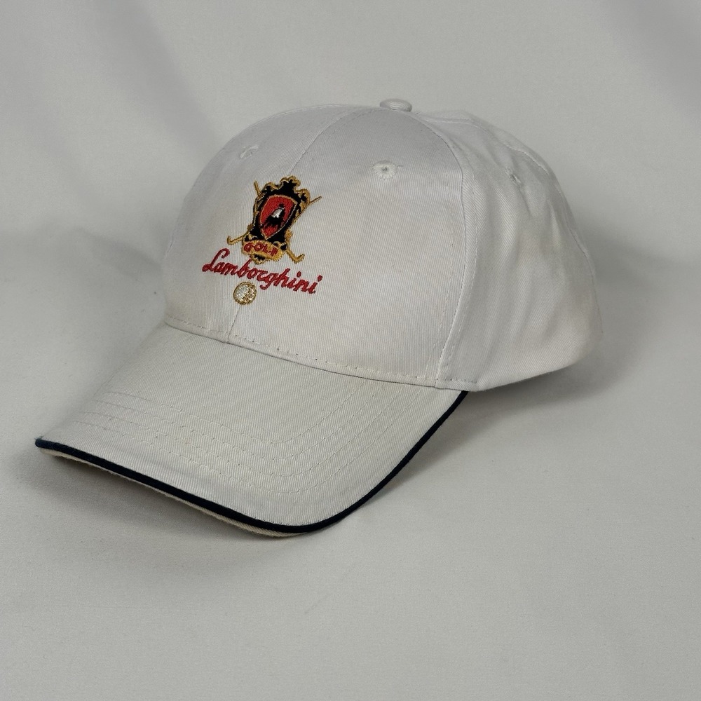 Lamborghini Golf Hat White Crest Logo Hook & Loop Cap Adjustable